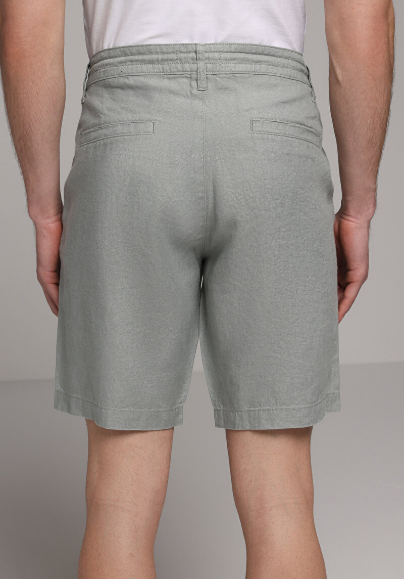 Regular Fit Orta Bel Düz Erkek Yeşil Şort