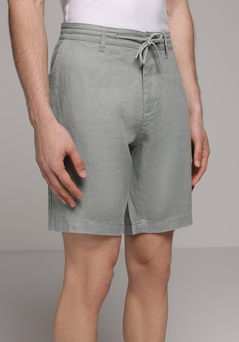 Regular Fit Orta Bel Düz Erkek Yeşil Şort