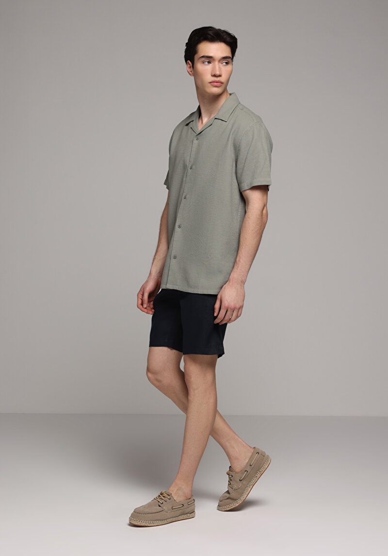 Regular Fit Orta Bel Düz Erkek Lacivert Şort