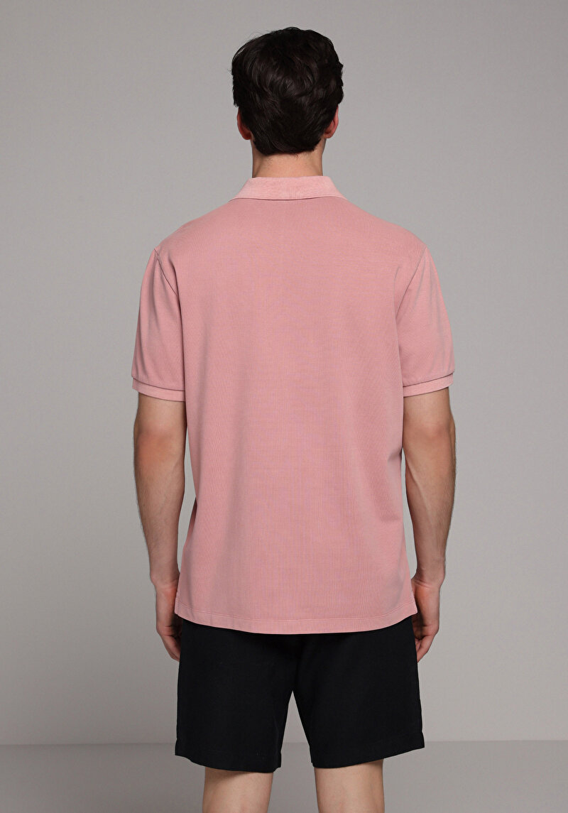 Regular Fit Polo Yaka Düz Erkek Pembe Kısa Kol Tişört