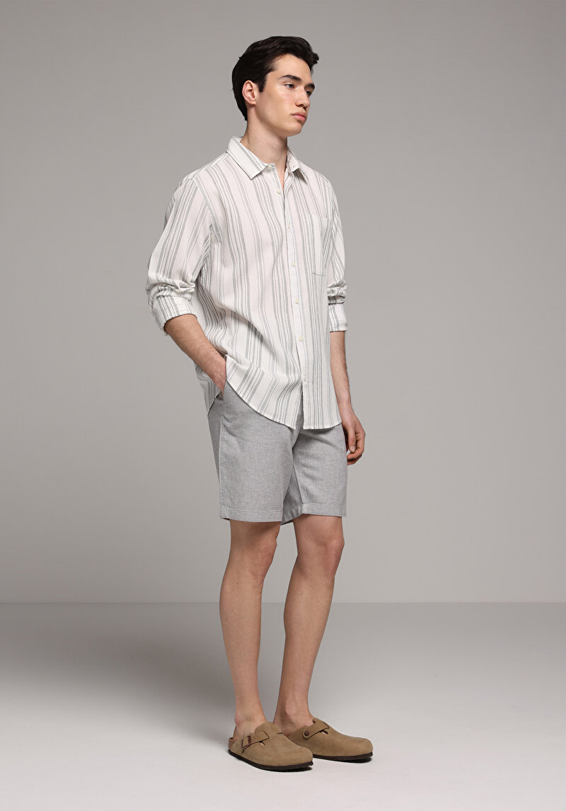 Regular Fit Orta Bel Düz Erkek Gri Şort