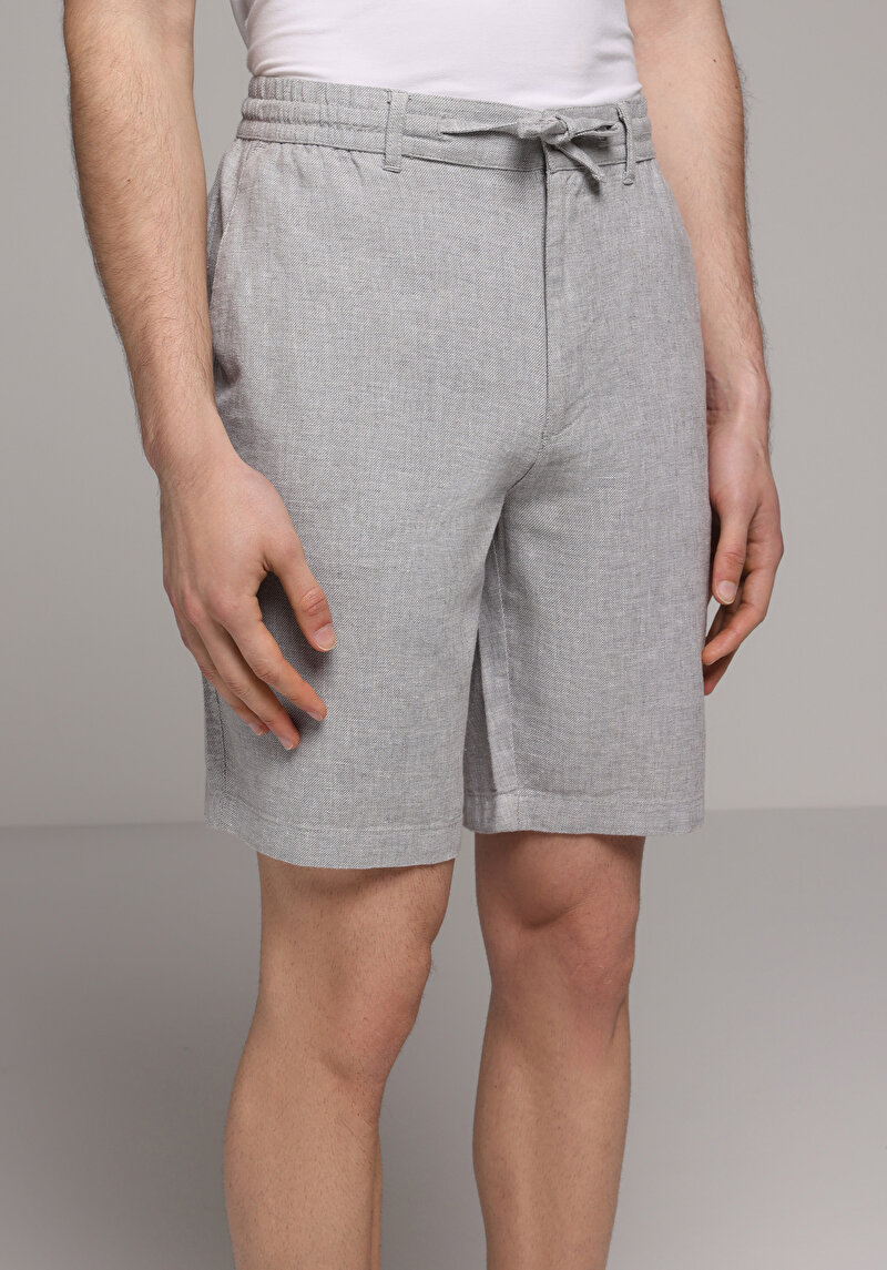 Regular Fit Orta Bel Düz Erkek Gri Şort