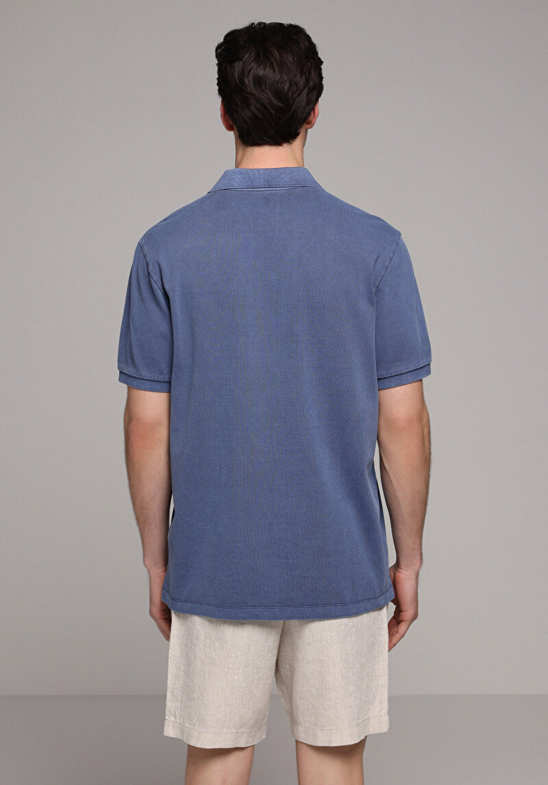 Regular Fit Polo Yaka Düz Erkek Mavi Kısa Kol Tişört