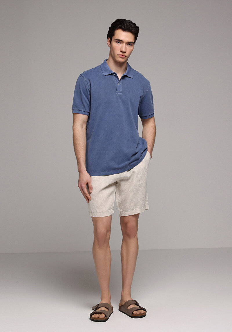 Regular Fit Polo Yaka Düz Erkek Mavi Kısa Kol Tişört