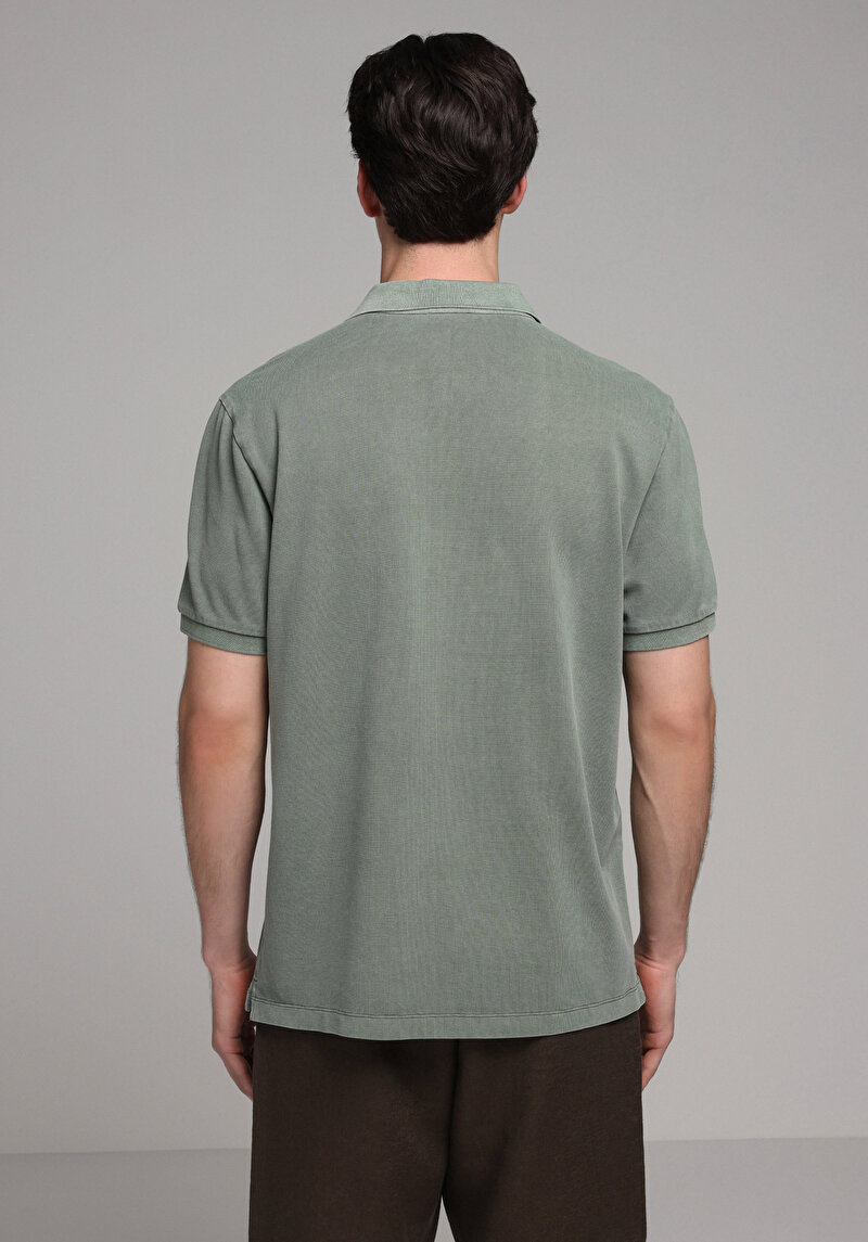 Regular Fit Polo Yaka Düz Erkek Yeşil Kısa Kol Tişört