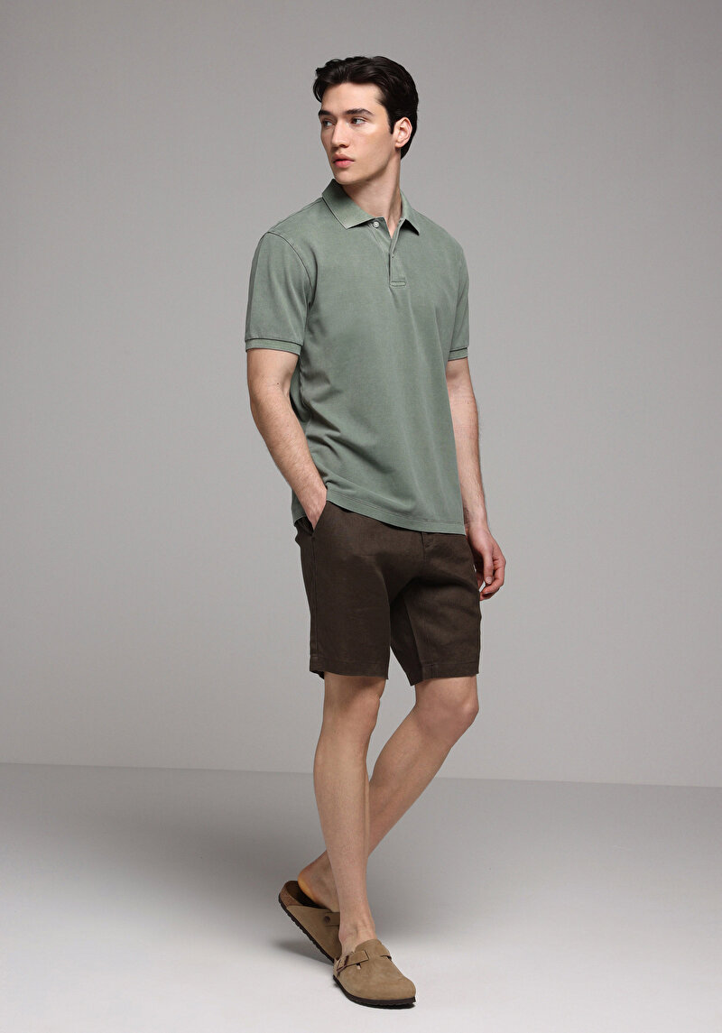 Regular Fit Polo Yaka Düz Erkek Yeşil Kısa Kol Tişört