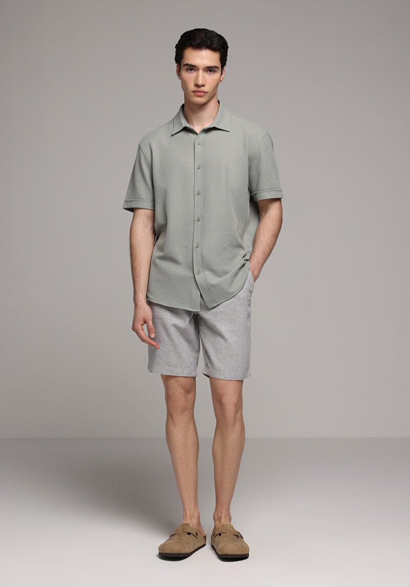 Regular Fit Shirt Neck Düz Erkek Yeşil Uzun Kol Gömlek