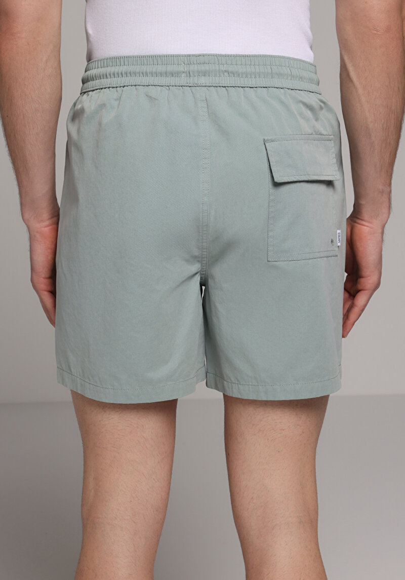 Slim Fit Düz Erkek Gri Deniz Şortu
