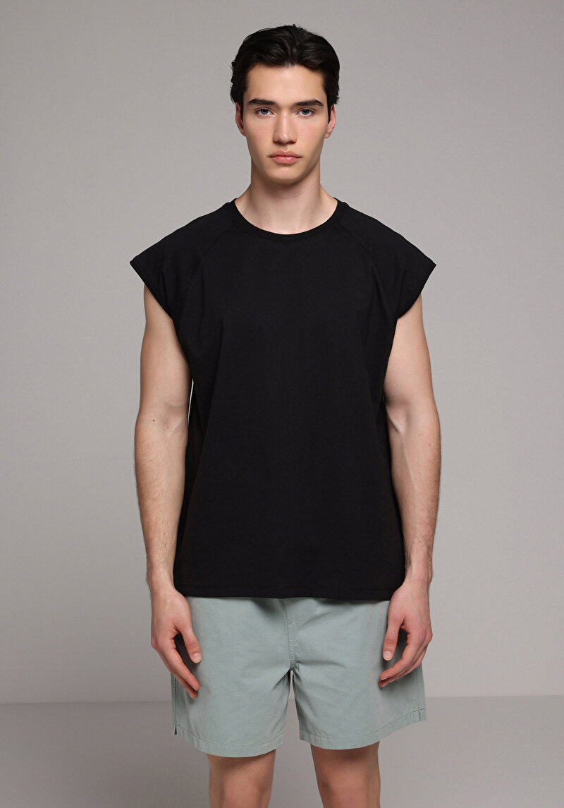 Boxy Fit Erkek Siyah Atlet