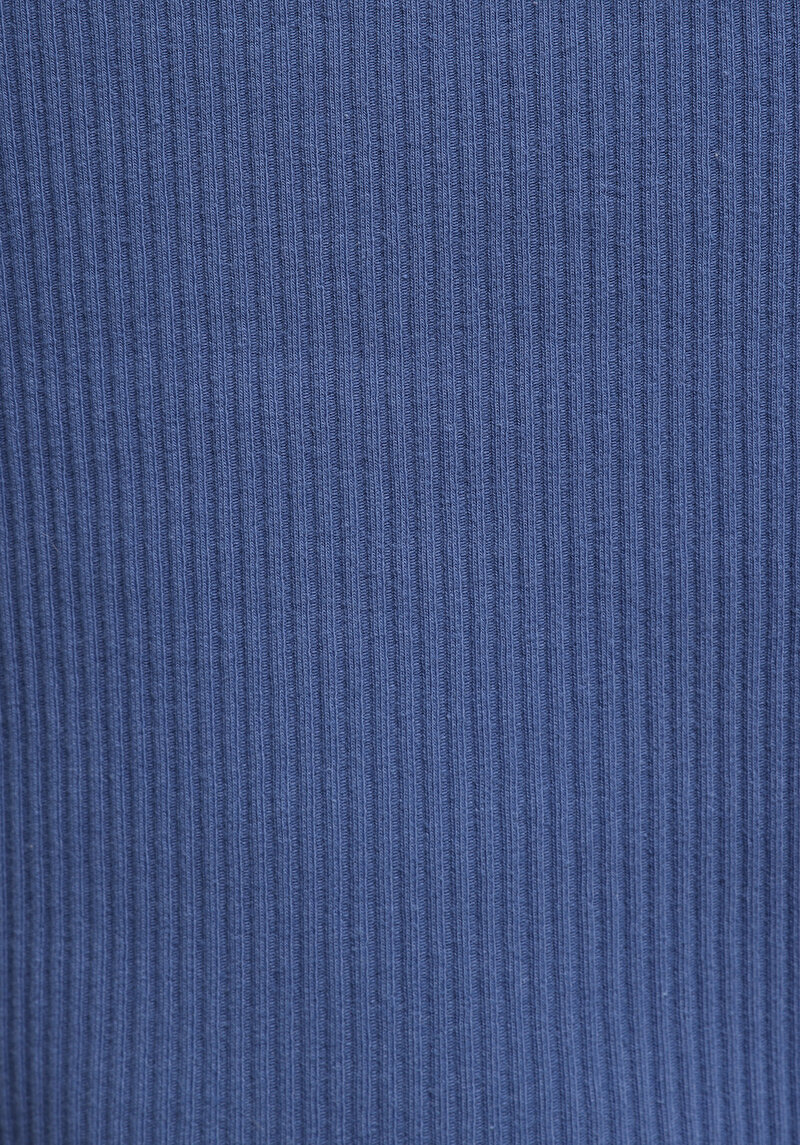 Slim Fit V Yaka Düz Kadın Mavi Kısa Kol Tişört