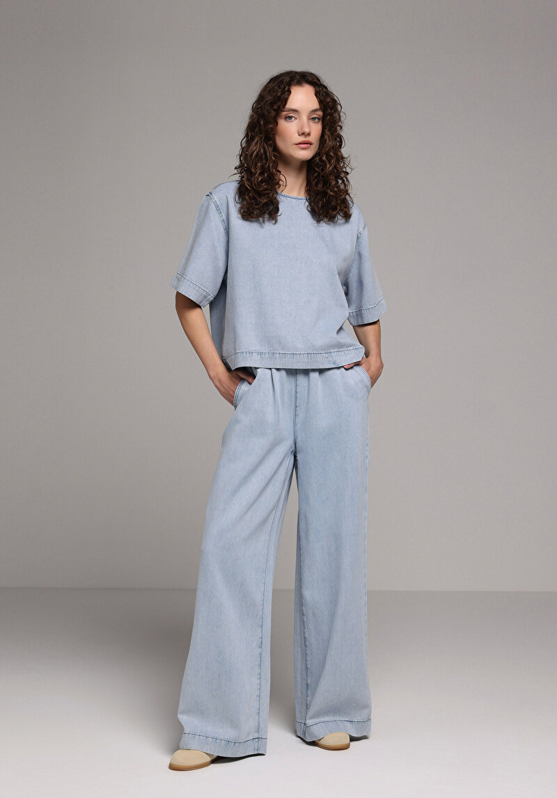 Loose Fit   Kadın Light İndigo Denim Jean Pantolon
