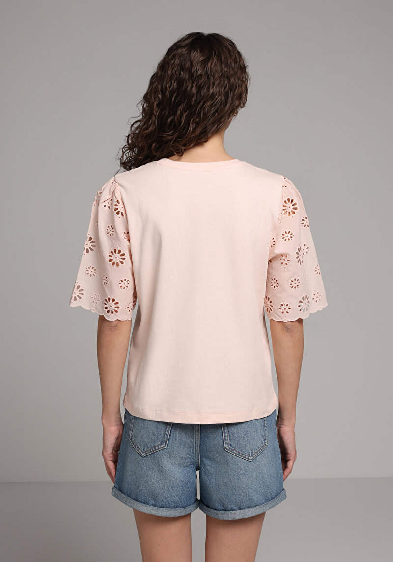 Regular Fit Yuvarlak Yaka Düz Kadın Pembe Kısa Kol Tişört