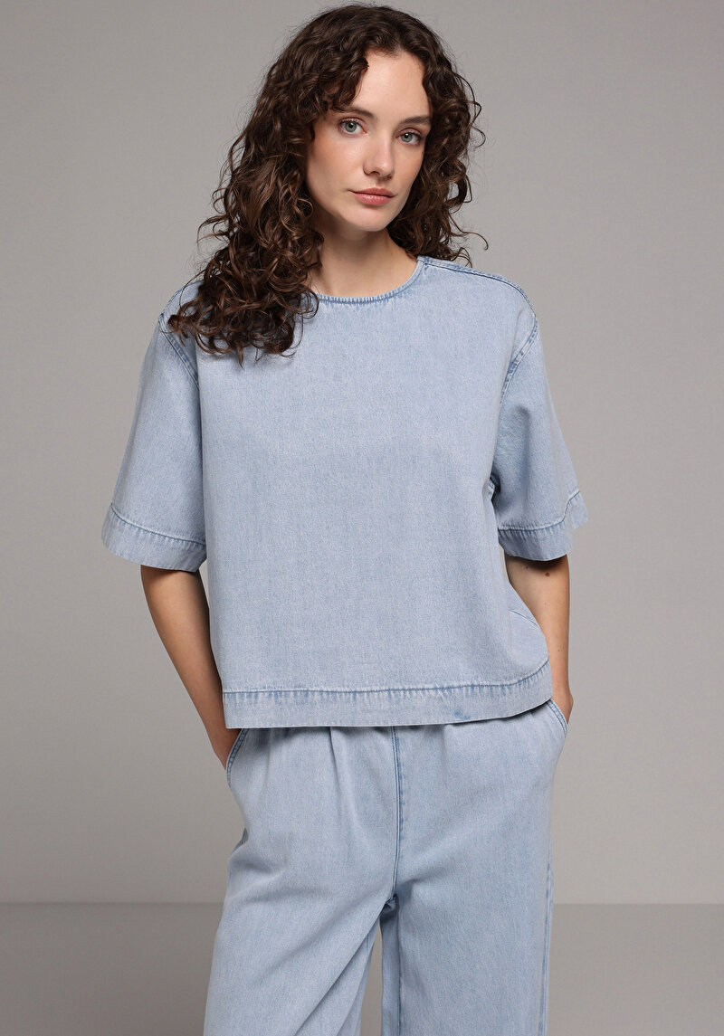 Oversize Fit   Kadın Light İndigo Denim  Gömlek