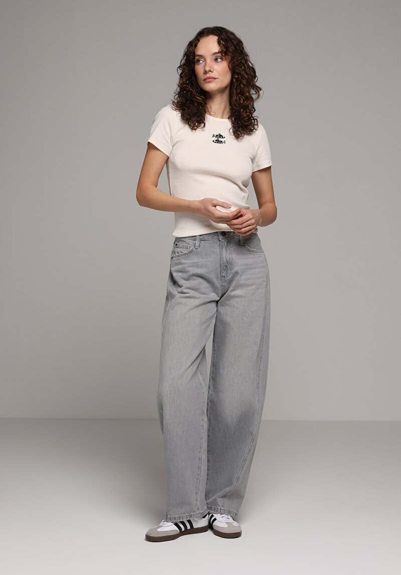 Baggy Fit   Kadın Grey Denim Jean Pantolon