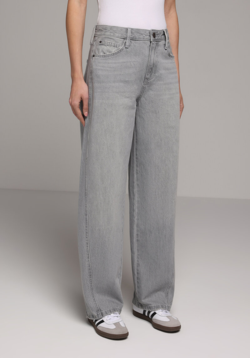 Baggy Fit Kadın Grey Denim Jean Pantolon