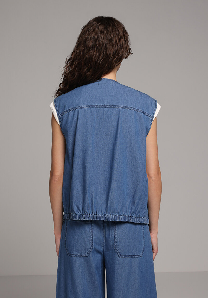 Regular Fit     Kadın Mid İndigo Denim Yelek