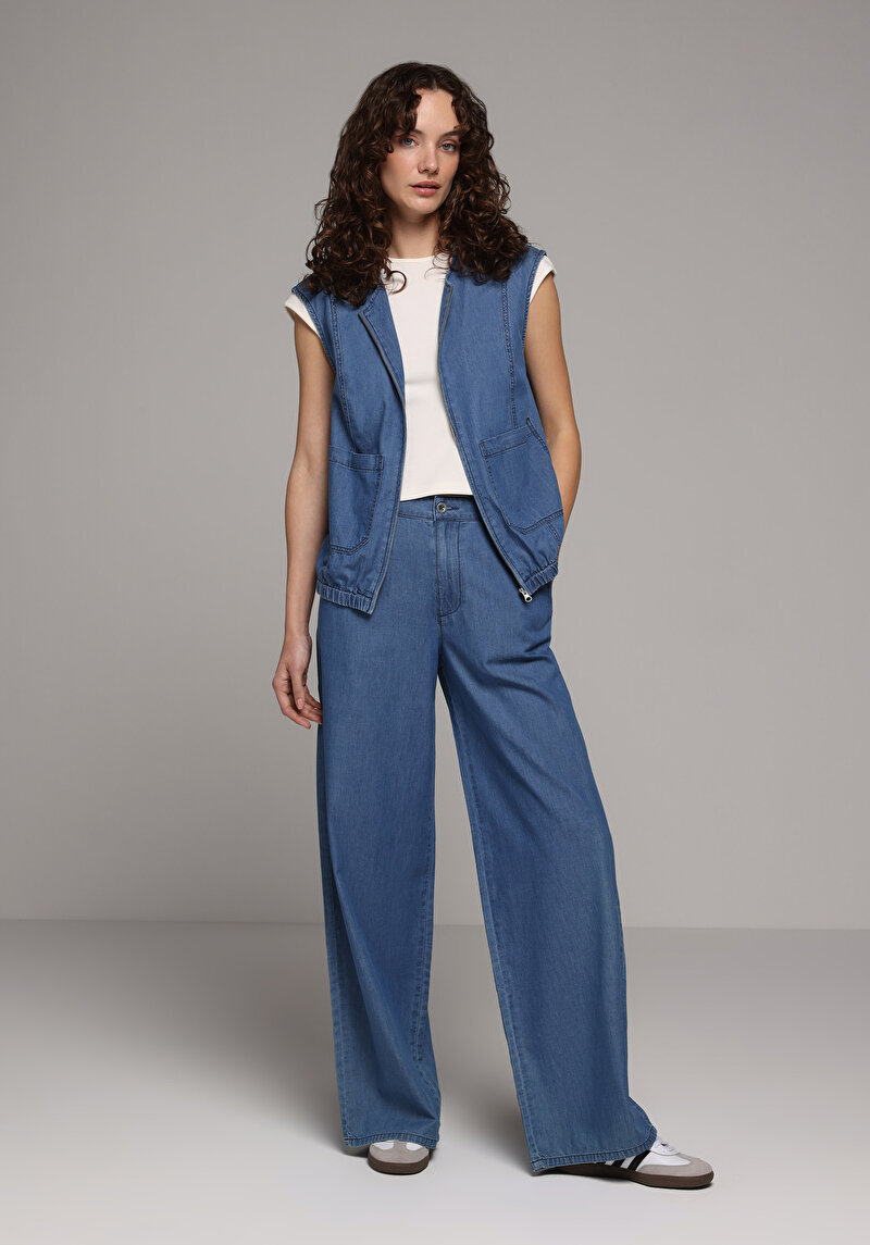 Regular Fit     Kadın Mid İndigo Denim Yelek