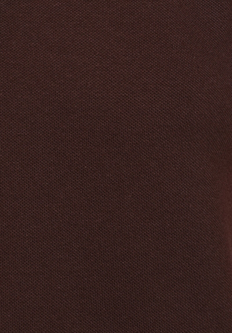 Slim Fit Polo Yaka Düz Kadın Kahverengi Kısa Kol Tişört