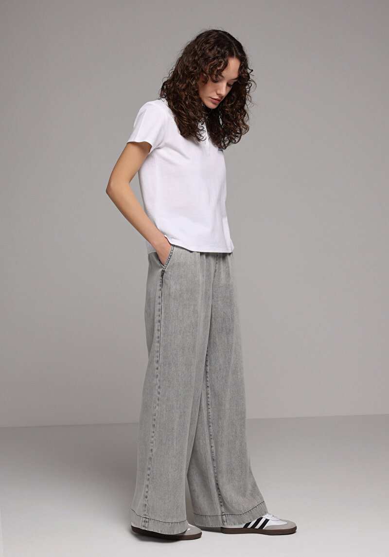 Loose Fit   Kadın Grey Denim Jean Pantolon