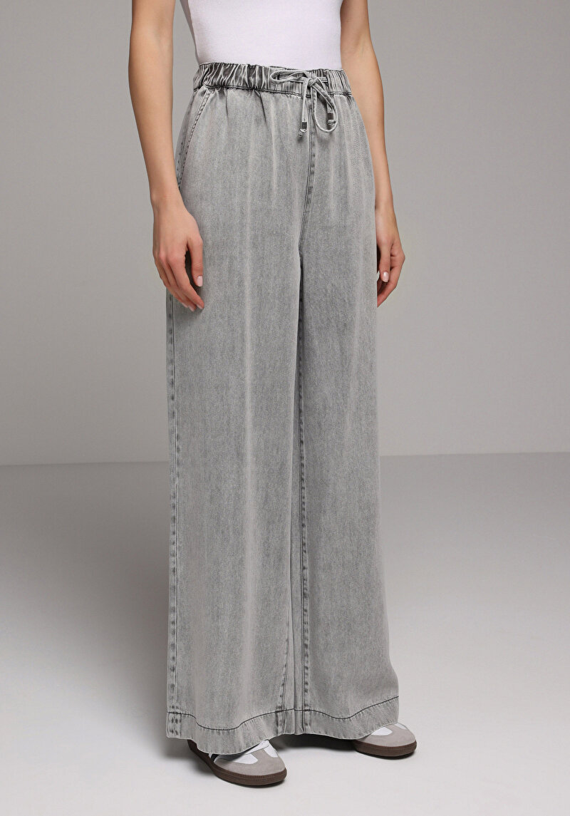 Loose Fit Kadın Grey Denim Jean Pantolon