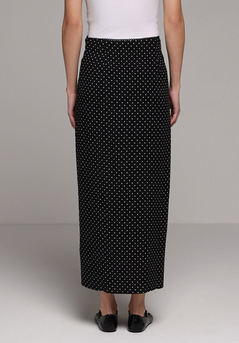 Maxi Length Puantiyeli Fermuarlı Kadın Siyah Etek