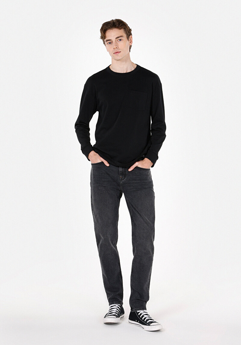 Regular Fit Orta Bel Daralan Paça Erkek Black Denim Jean Pantolon