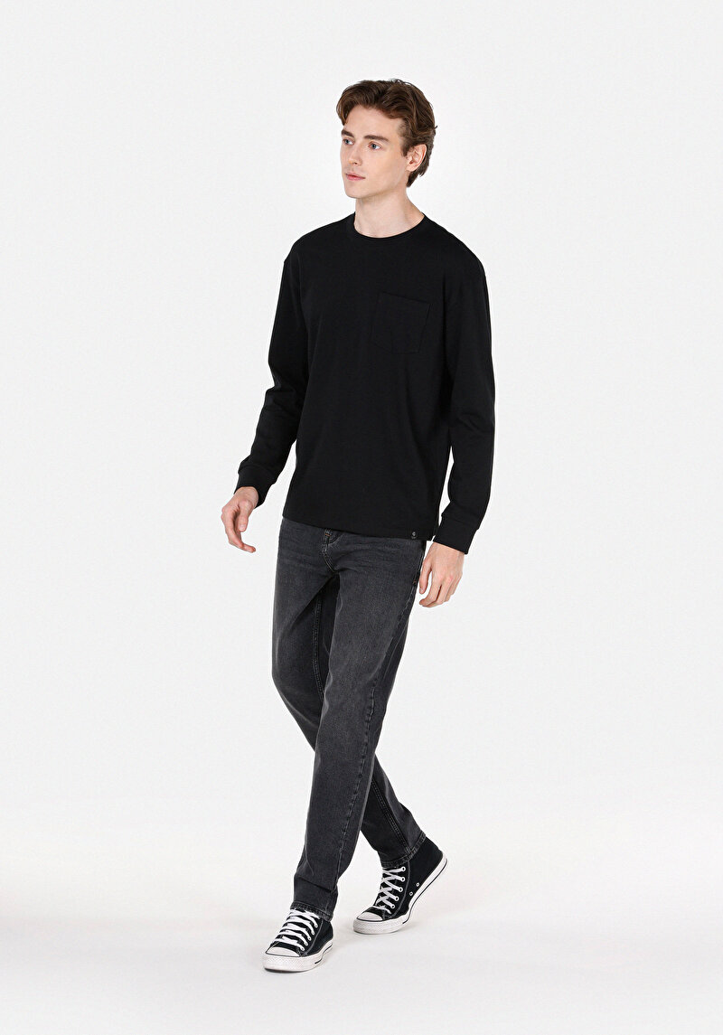 Regular Fit Orta Bel Daralan Paça Erkek Black Denim Jean Pantolon