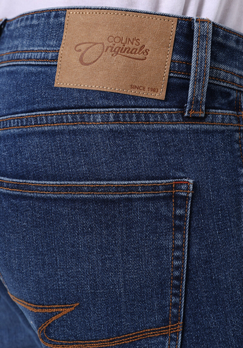 Straight Fit Düşük Bel Düz Paça Erkek Mid İndigo Denim Jean Pantolon