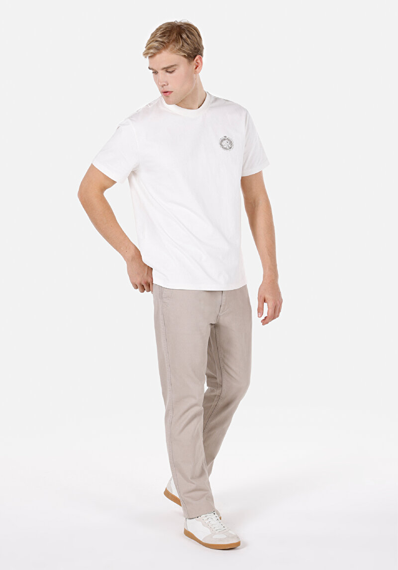 Loose Fit Orta Bel Bol Paça Erkek Bej  Pantolon