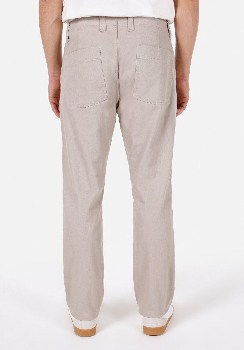 Loose Fit Orta Bel Bol Paça Erkek Bej Pantolon