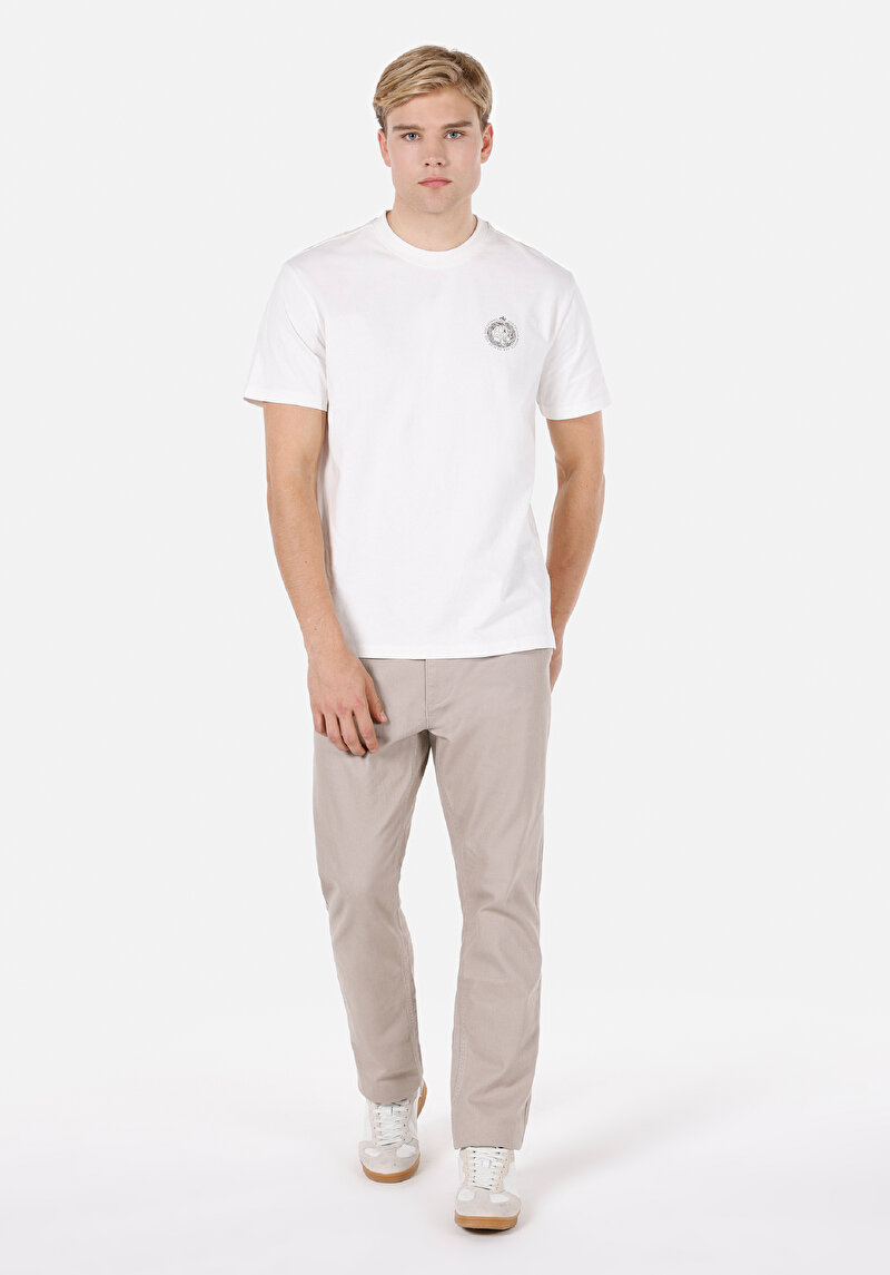 Loose Fit Orta Bel Bol Paça Erkek Bej  Pantolon