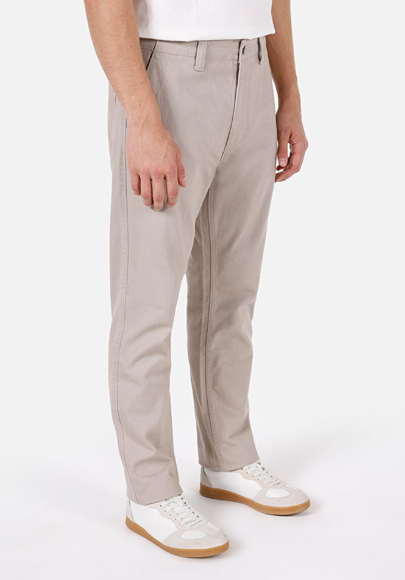 Loose Fit Orta Bel Bol Paça Erkek Bej Pantolon