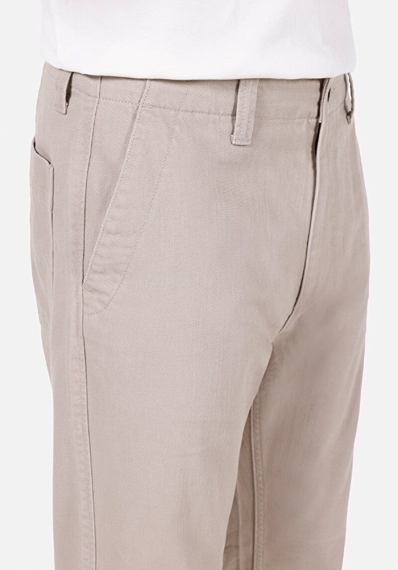 Loose Fit Orta Bel Bol Paça Erkek Bej  Pantolon