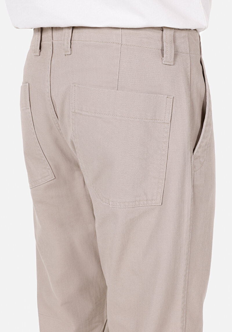 Loose Fit Orta Bel Bol Paça Erkek Bej  Pantolon