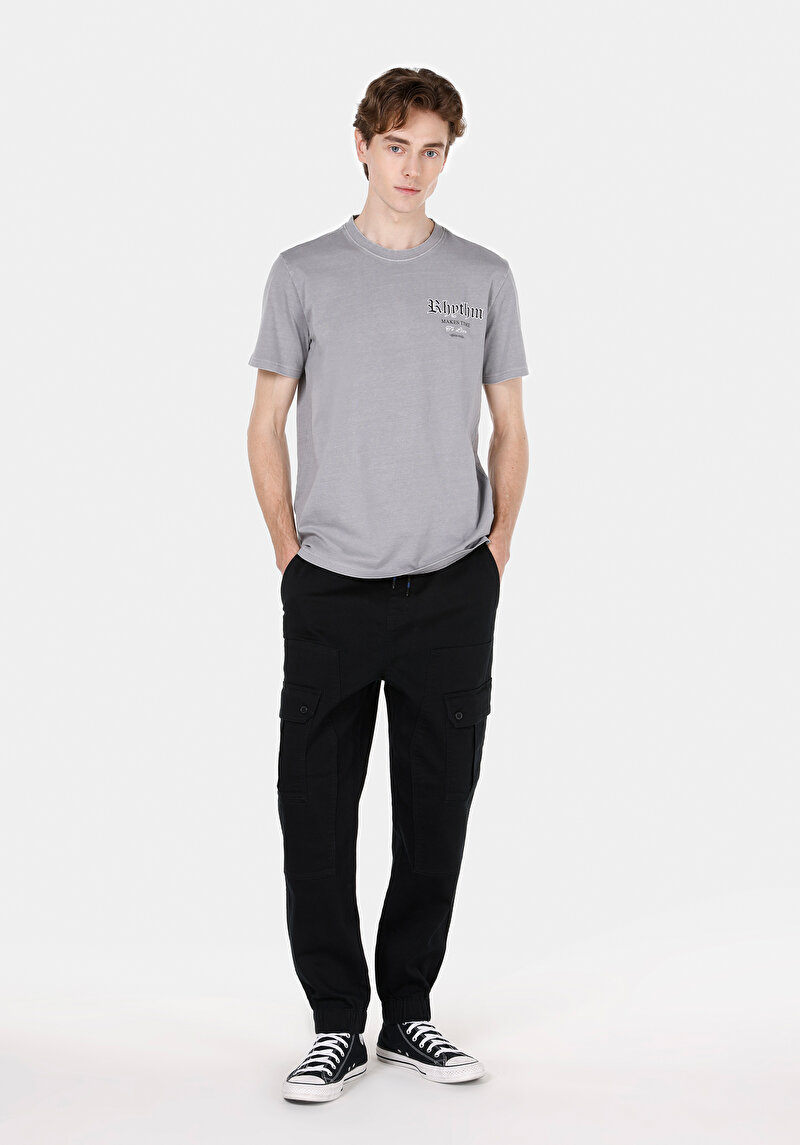 Slim Fit Orta Bel Lastikli Paça Erkek Siyah Pantolon