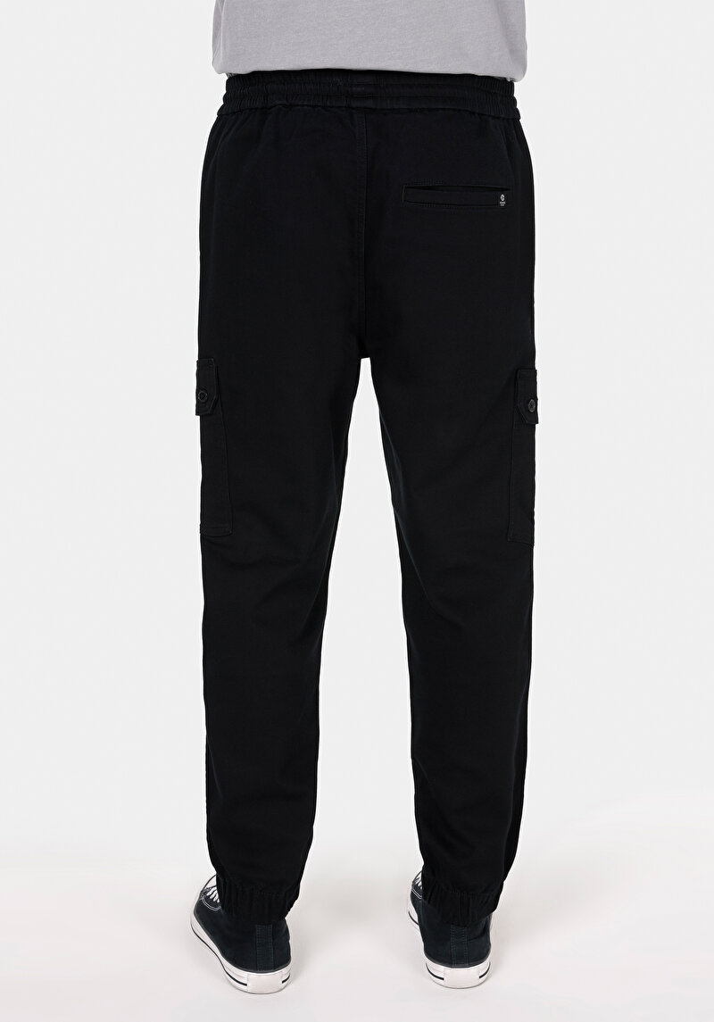 Slim Fit Orta Bel Lastikli Paça Erkek Siyah Pantolon