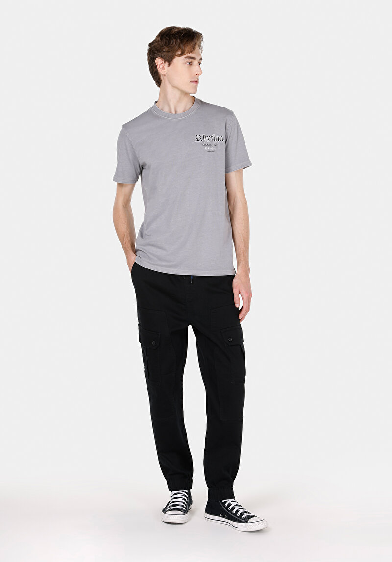 Slim Fit Orta Bel Lastikli Paça Erkek Siyah  Pantolon
