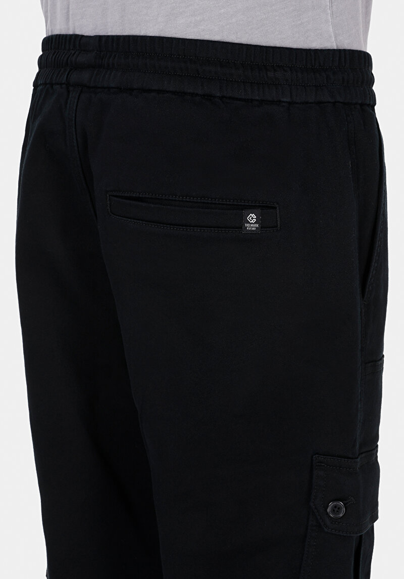 Slim Fit Orta Bel Lastikli Paça Erkek Siyah  Pantolon