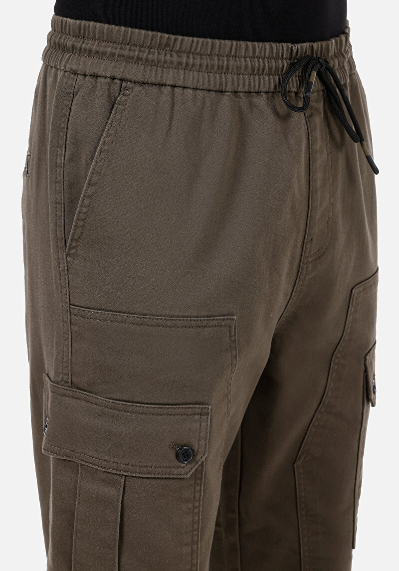 Slim Fit Orta Bel Lastikli Paça Erkek Yeşil  Pantolon