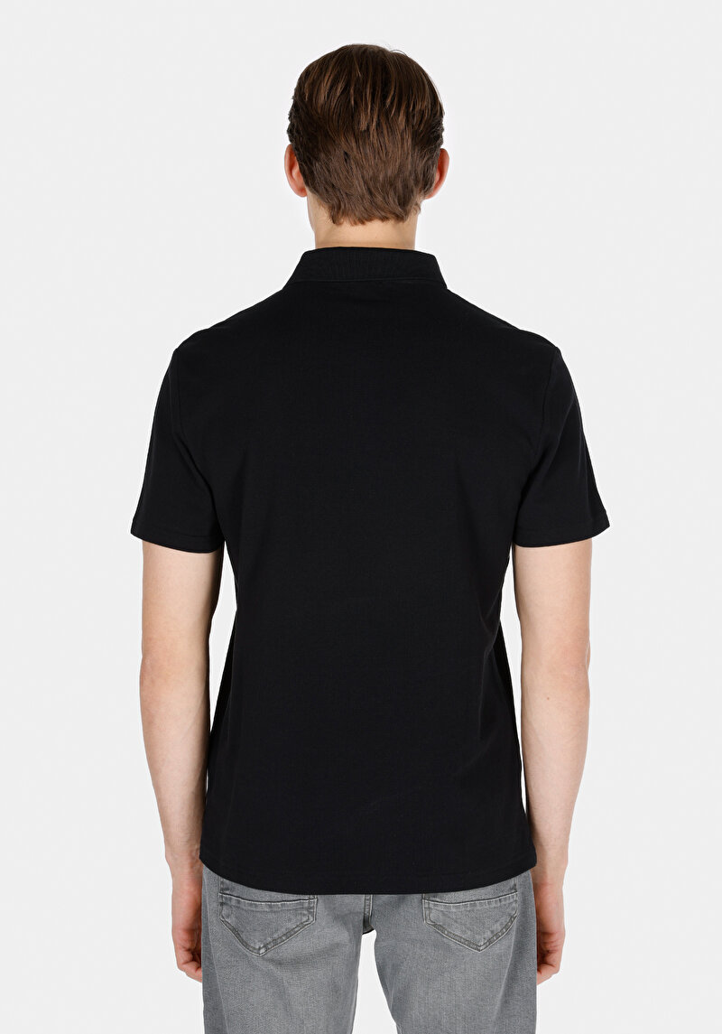 Regular Fit Polo Yaka Düz Erkek Siyah Kısa Kol Tişört