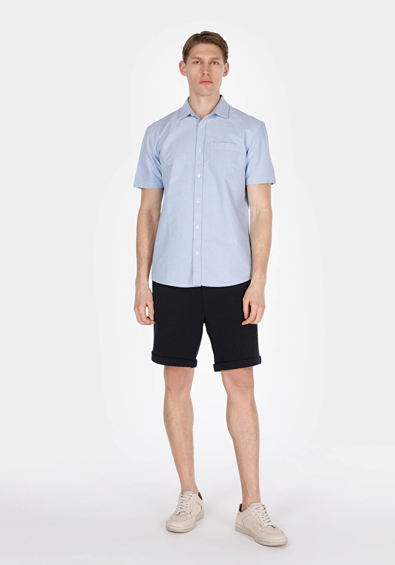 Regular Fit Orta Bel Düz Erkek Lacivert Şort