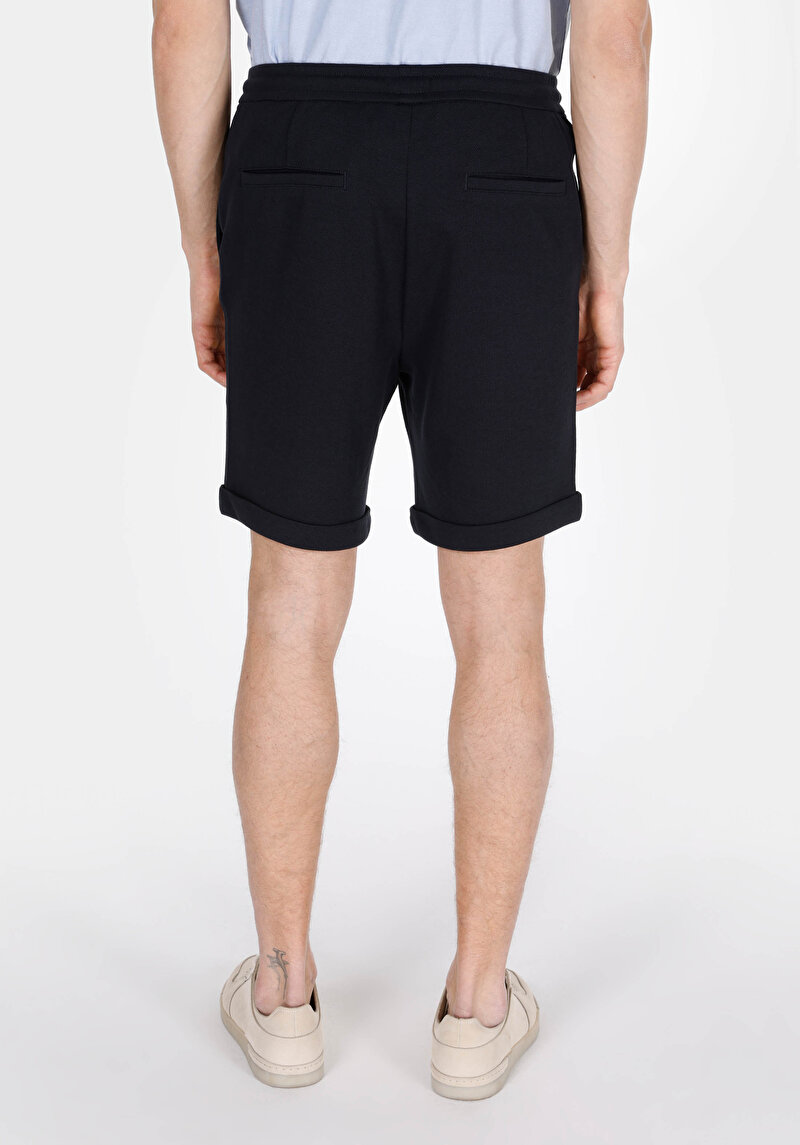 Regular Fit Orta Bel Düz Erkek Lacivert Şort