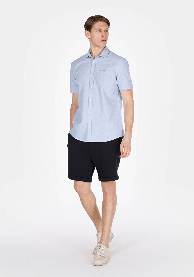 Regular Fit Orta Bel Düz Erkek Lacivert Şort