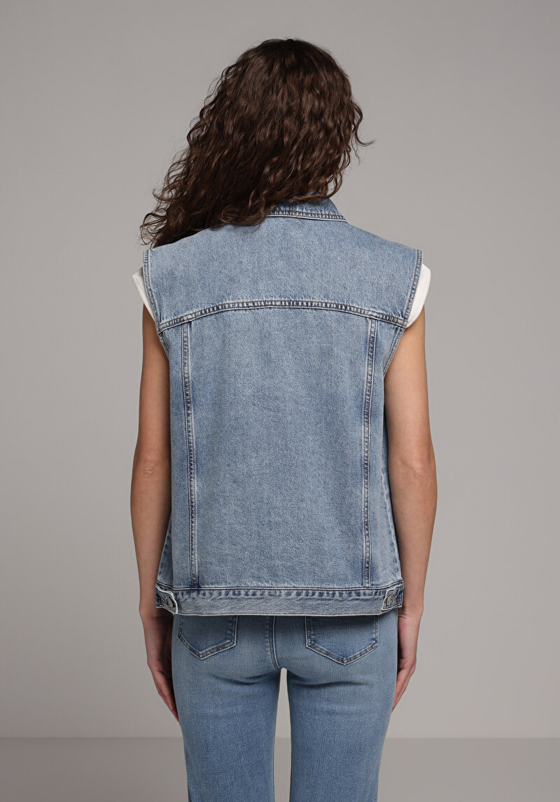 Oversize Fit     Kadın Light İndigo Denim Yelek