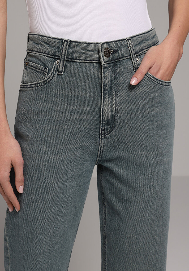 Straight Fit   Kadın Over Dyed Denim Jean Pantolon