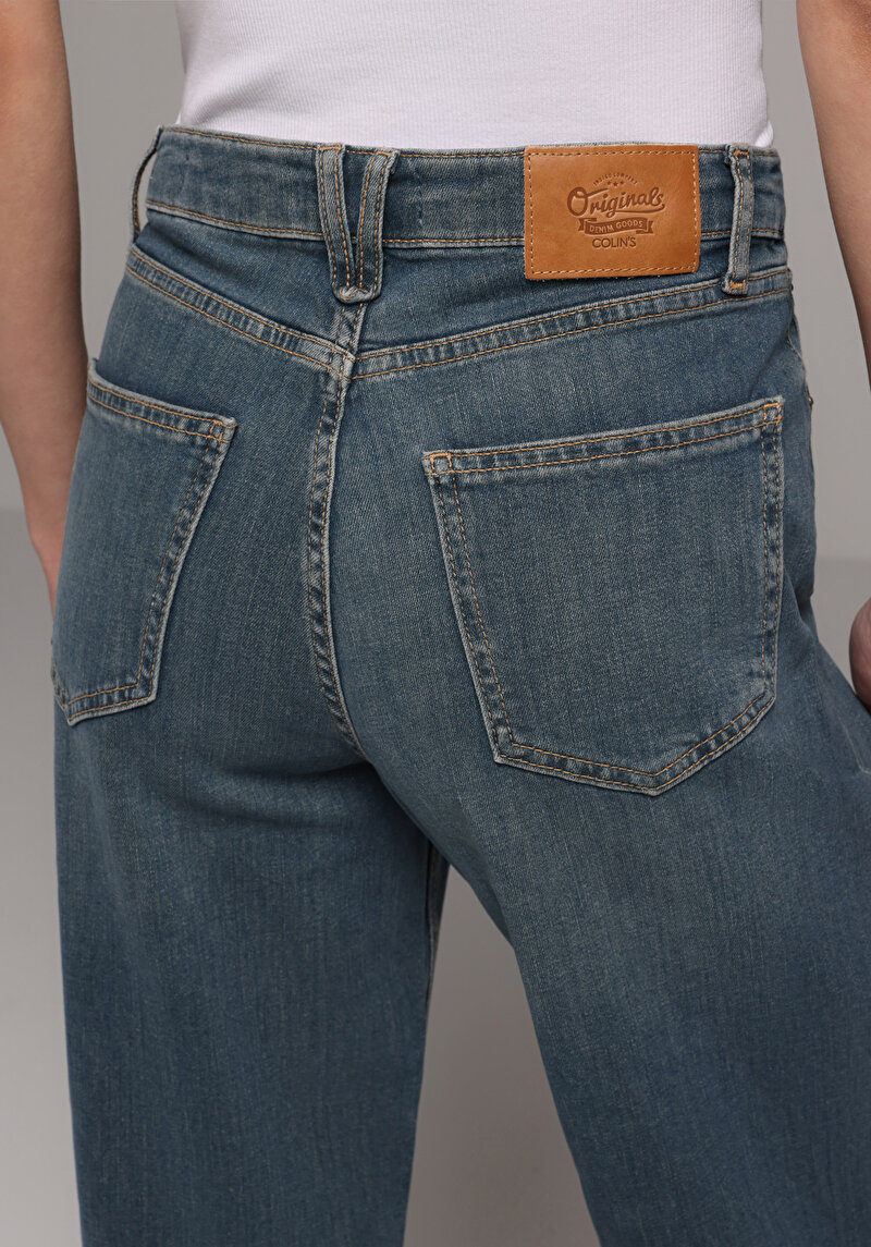 Regular Fit   Kadın Over Dyed Denim Jean Pantolon