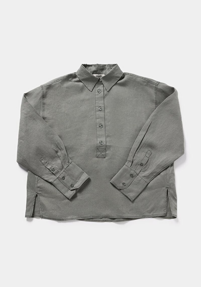 Fashion Fit Shirt Neck Düz Kadın Yeşil Uzun Kol Gömlek