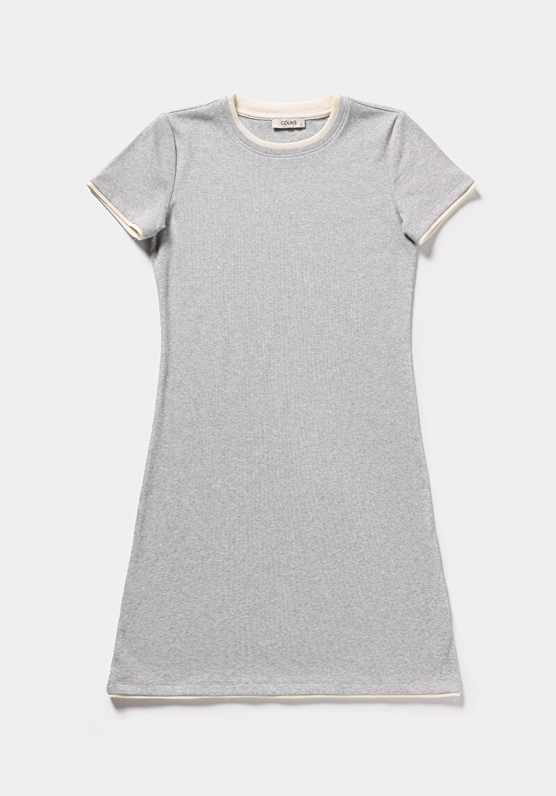 Slim Fit Düz Kadın Gri Kısa Kol Elbise
