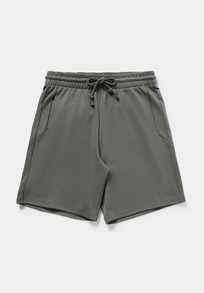 Regular Fit Orta Bel Düz Erkek Yeşil Şort