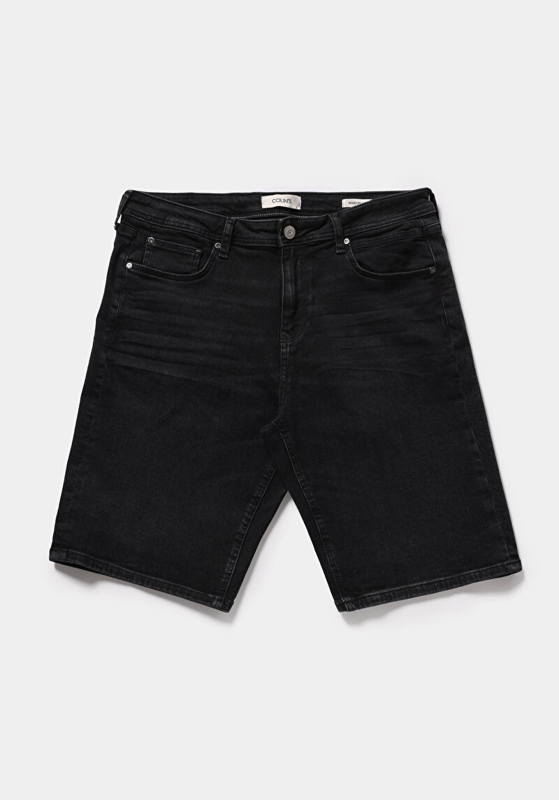 Regular Fit Orta Bel Düz Erkek Black Black Denim Jean Şort